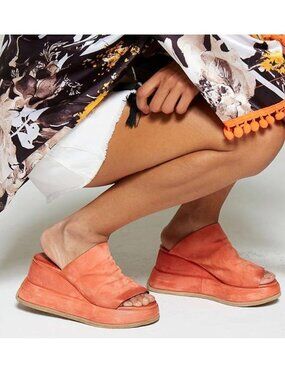 A.S.98 Rafe Chunky Platform Wedge Sandals Size 42 11 Flame Orange Leather NEW